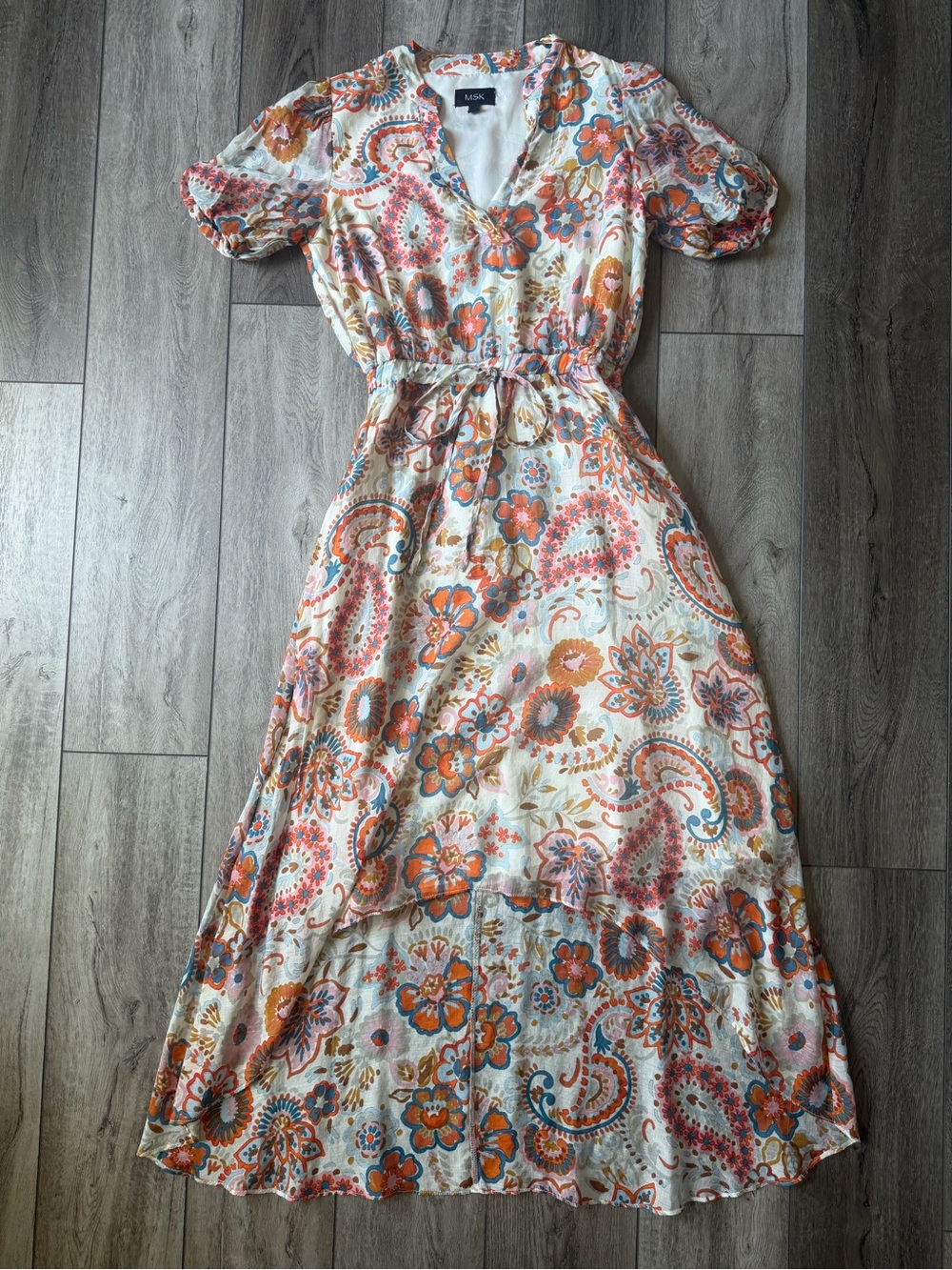 MSK- V-Neck Bohemian Floral Paisley High Low Maxi Dress- Vacation Ready 🌊 (S)